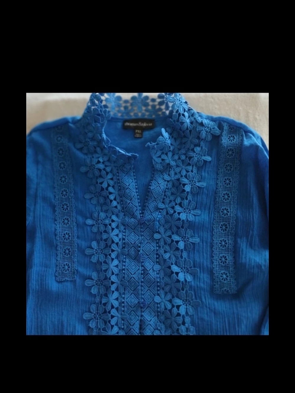 Embroidered Floral Lace Royal Blue Tunic Top